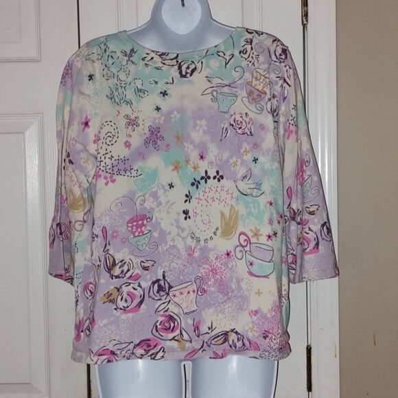 Christopher & Banks Pastel Tea Cup teacup Cardigan Button Sweater  Sz XL - Picture 4 of 5